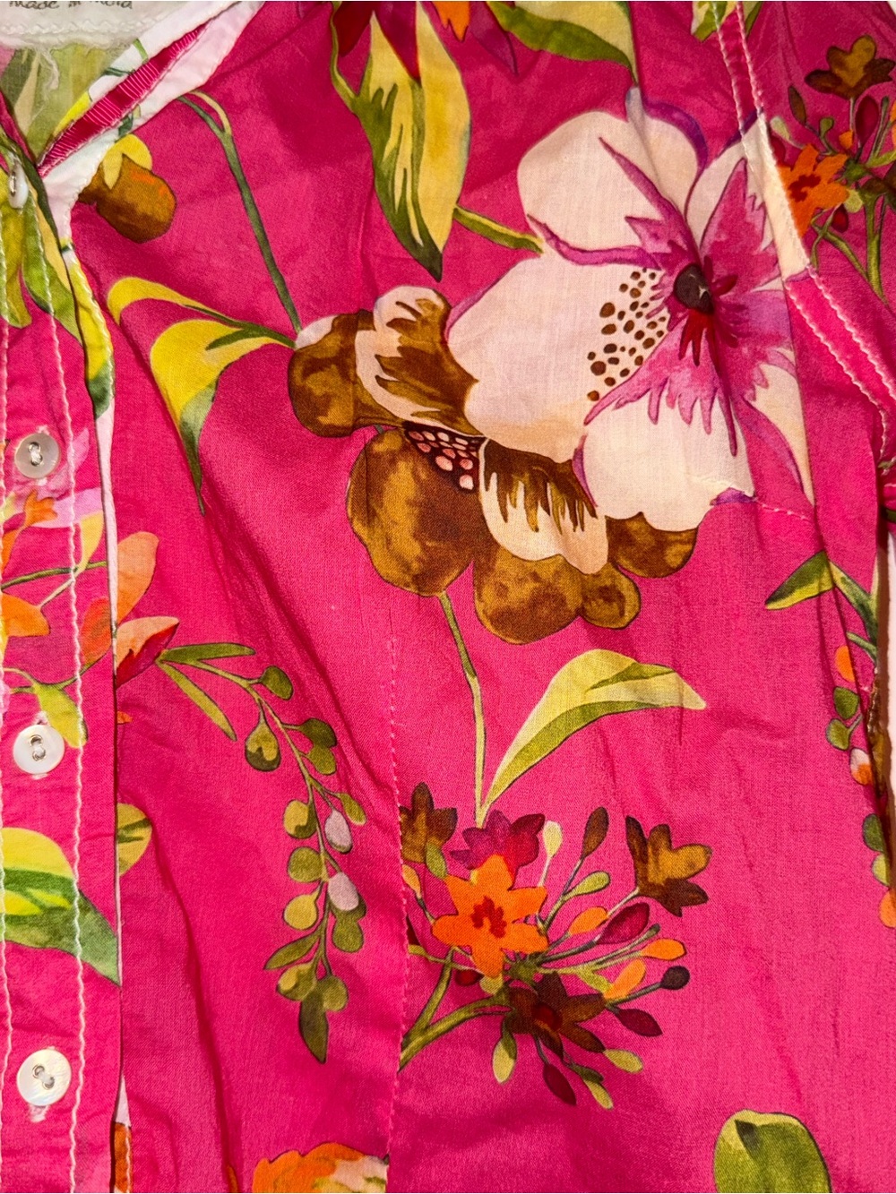 Floral Button-Front Women's Shirt - Hot Pink - Picture 3 of 6